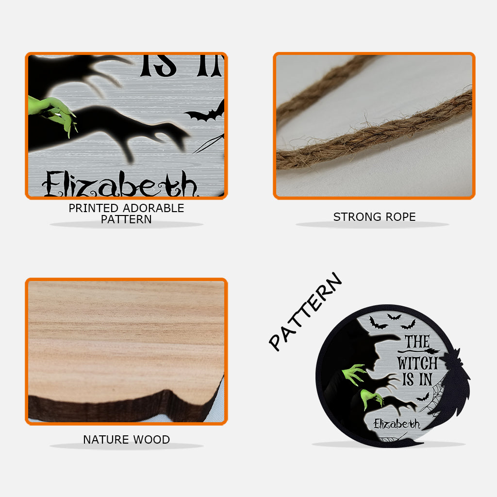 La sorcière est là - Panneau en bois personnalisé en forme de sorcière