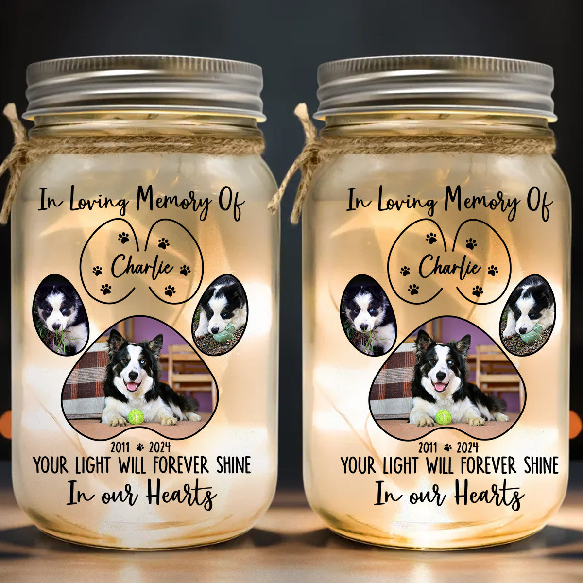 Your Light Will Forever Shine In Our Hearts - Personalized Dog Mason Jar Light