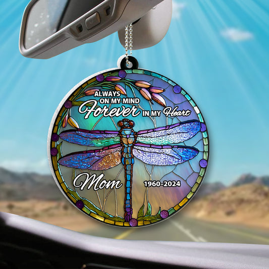Always On My Mind Forever In My Heart - Personalized Memorial Transparent Car Ornament