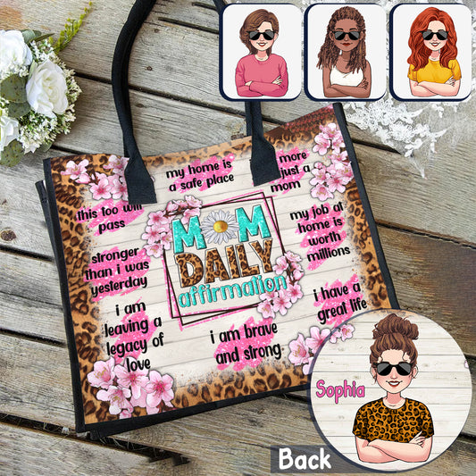 Affirmation quotidienne pour maman : Forte, courageuse, aimée - Sac fourre-tout en toile personnalisé pour maman