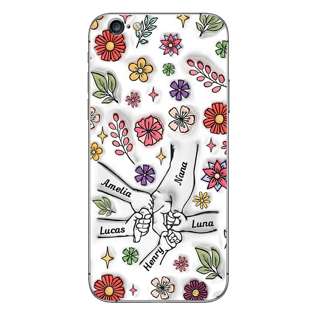 Coque de téléphone personnalisée pour grand-mère avec motif floral printanier et mains qui se tiennent - Mamie et maman