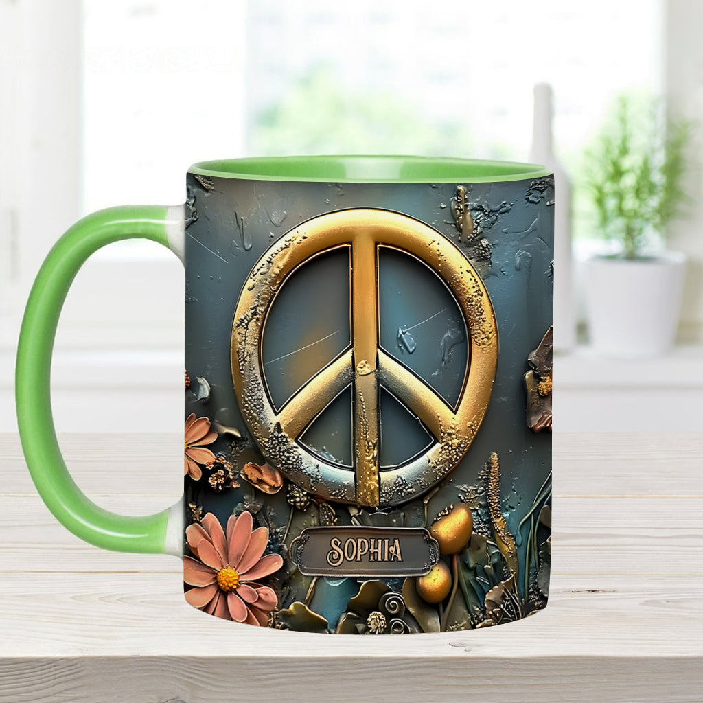 Peace, Love, And Happiness - Personalized Hippie Accent Mug