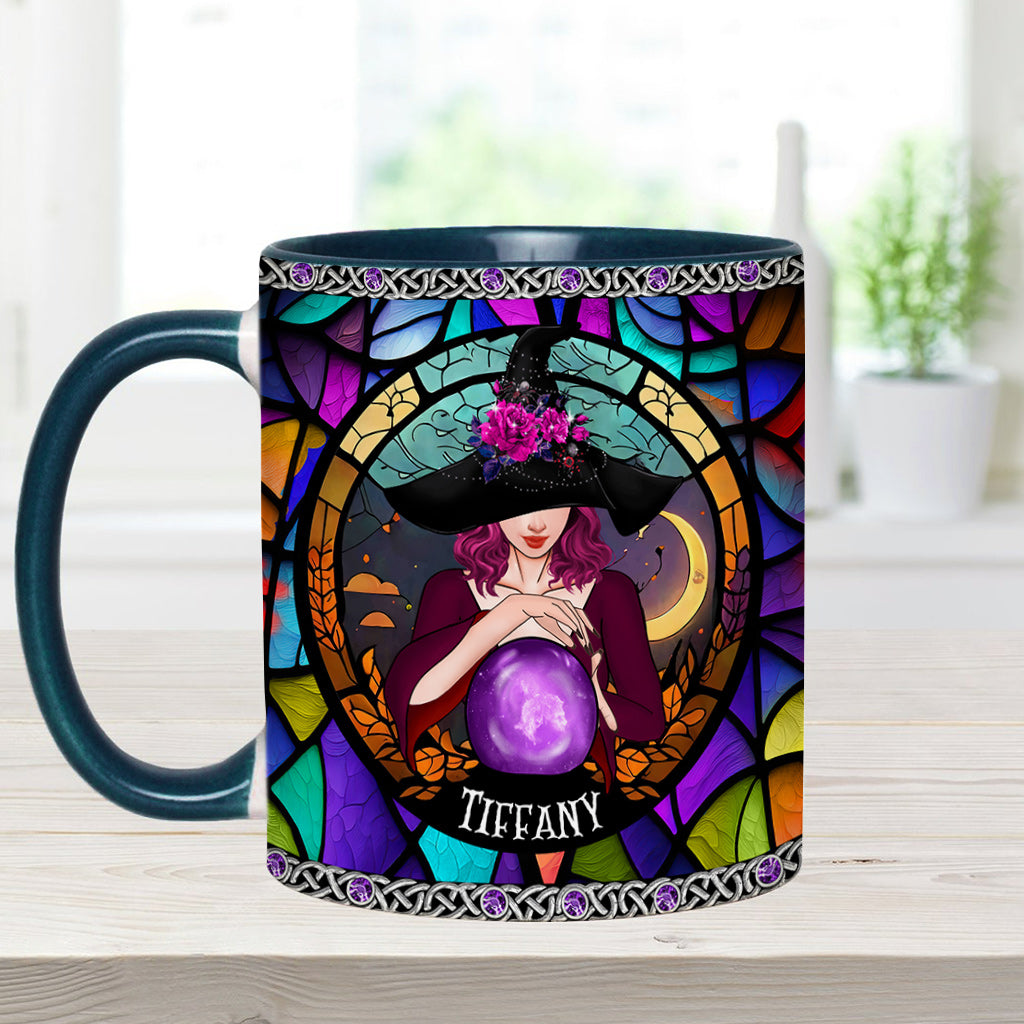 Mug personnalisé à motif sorcière, en vitrail violet mystique