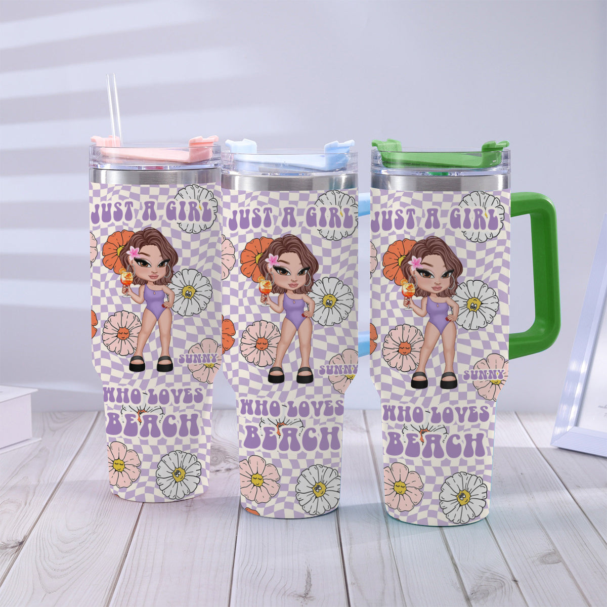 Gobelet isotherme personnalisé Feral Girl Summer - Amoureux de la mer avec anse