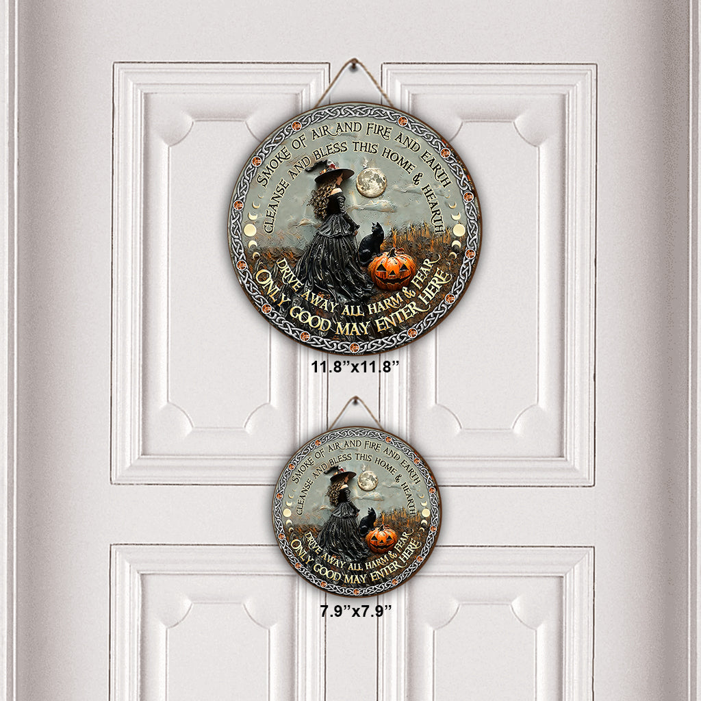 Fumée d'air, de feu et de terre - Panneau rond en bois personnalisé « Sorcière »