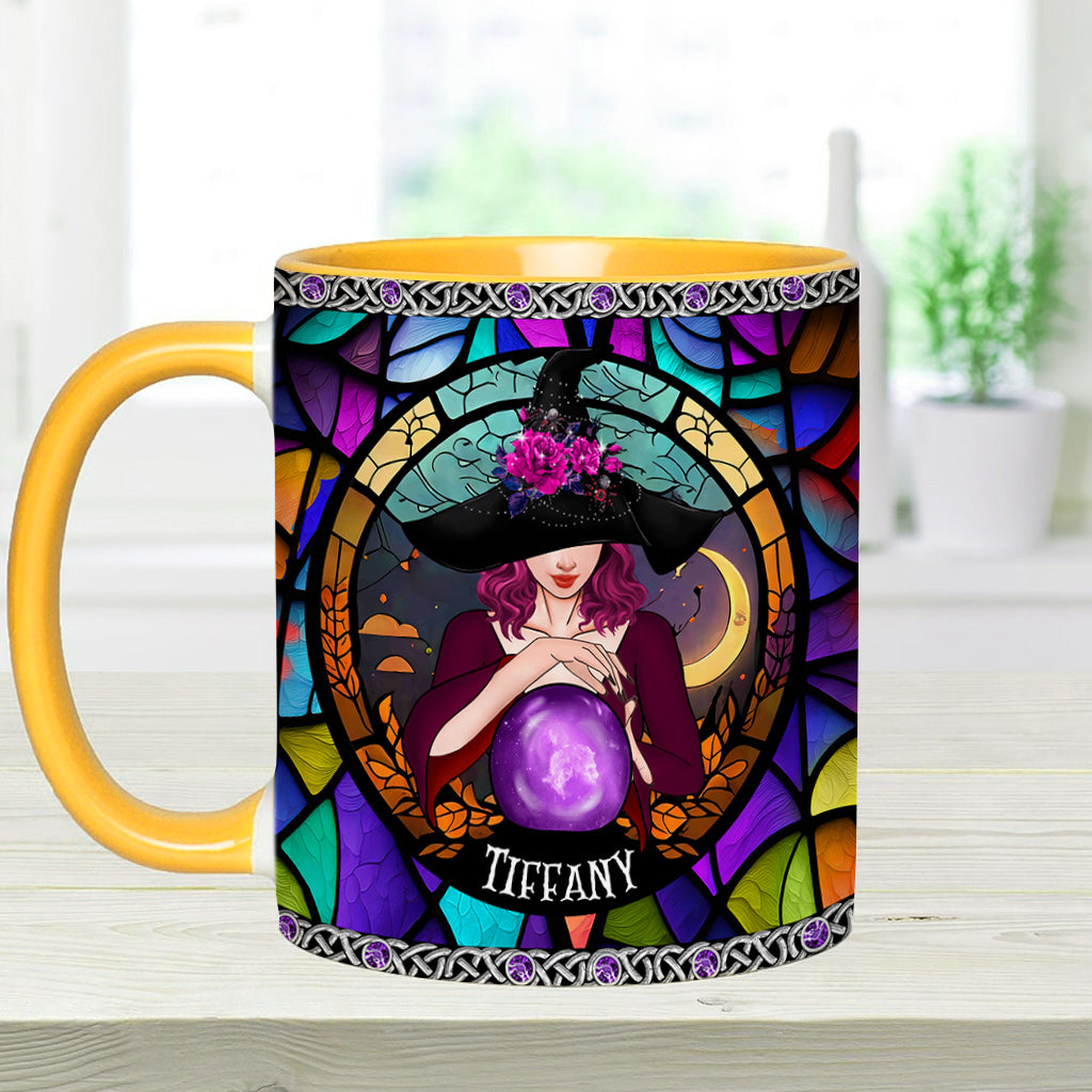 Mug personnalisé à motif sorcière, en vitrail violet mystique
