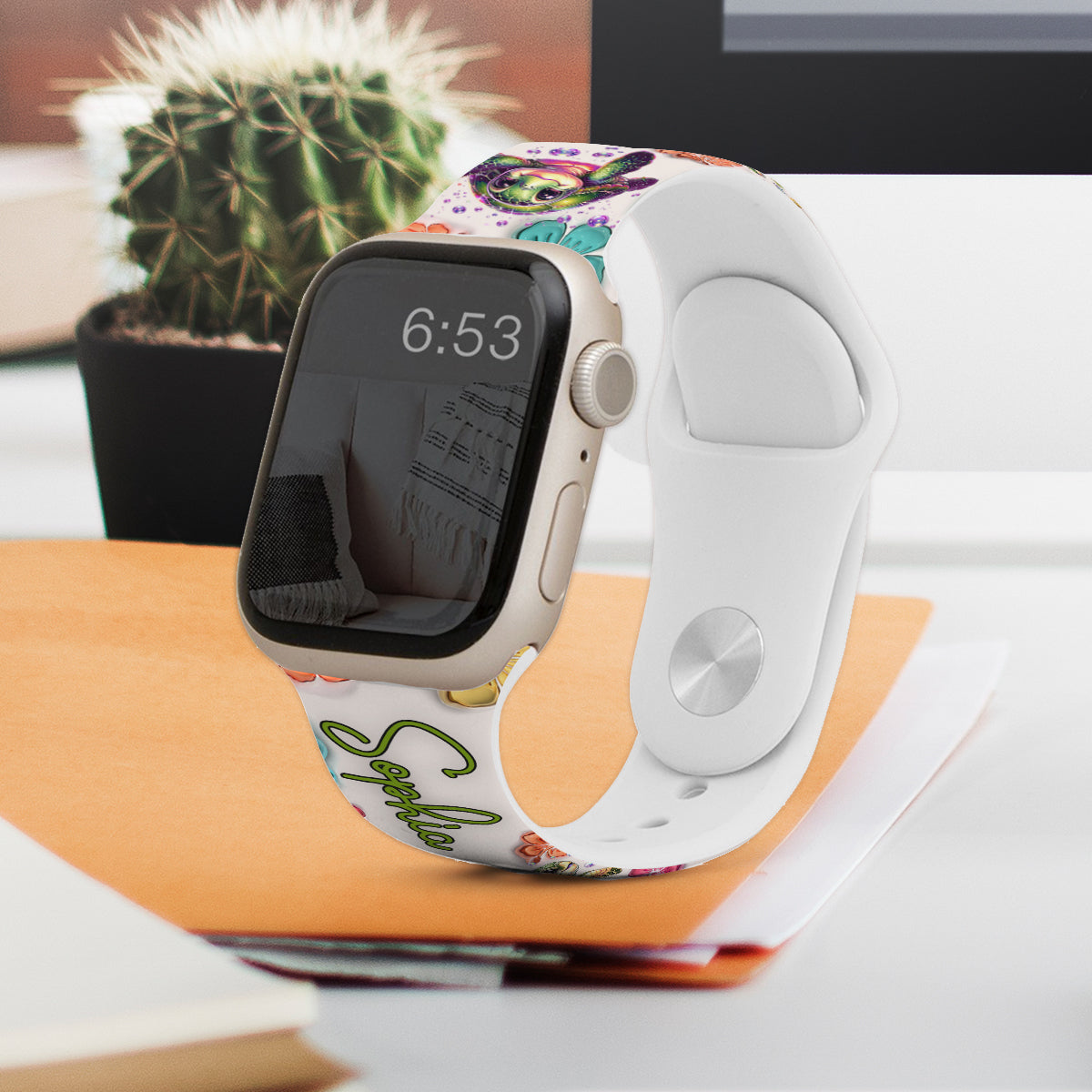 Ambiance estivale pour les amoureux des tortues - Bracelet Apple Watch personnalisé en forme de tortue