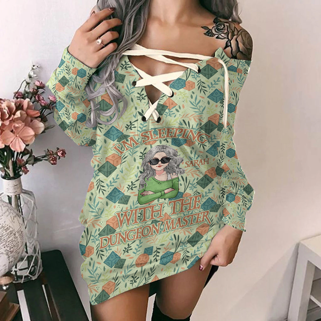 Je dors avec le maître du donjon - Robe RPG personnalisée à épaules dénudées et manches longues