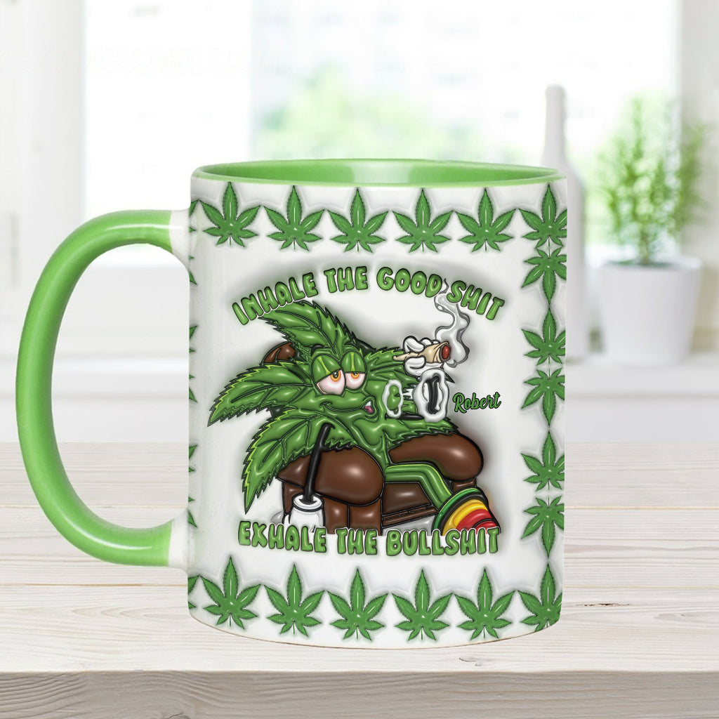 Inspirez les bonnes choses, expirez les conneries - Mug personnalisé à thème cannabis