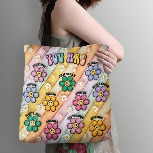 Tu es belle, forte et victorieuse - Sac fourre-tout hippie personnalisé