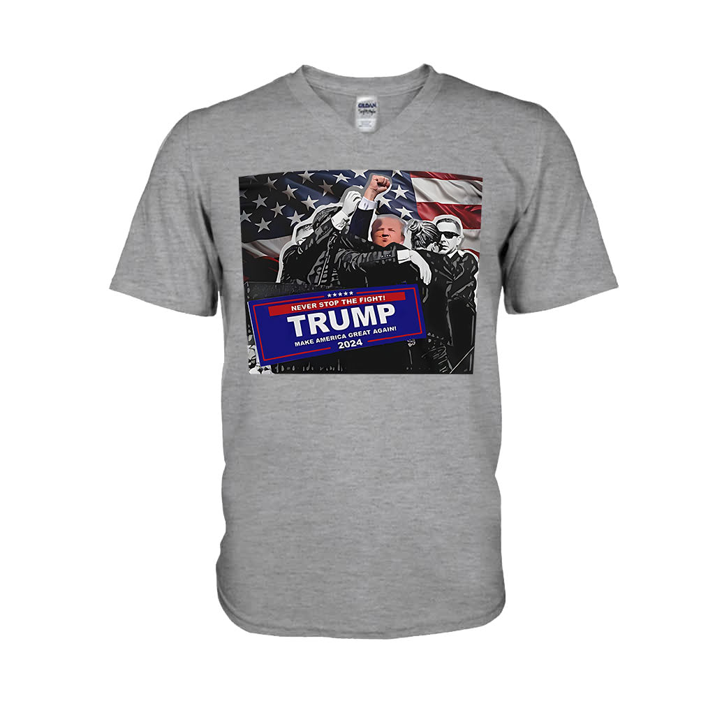 T-shirt « Unis nous sommes forts », T-shirt « Jamais de reddition », T-shirt « Luttons pour l’Amérique », T-shirt « Rassemblement 2024 », T-shirt « Luttons, combattons, combattons »