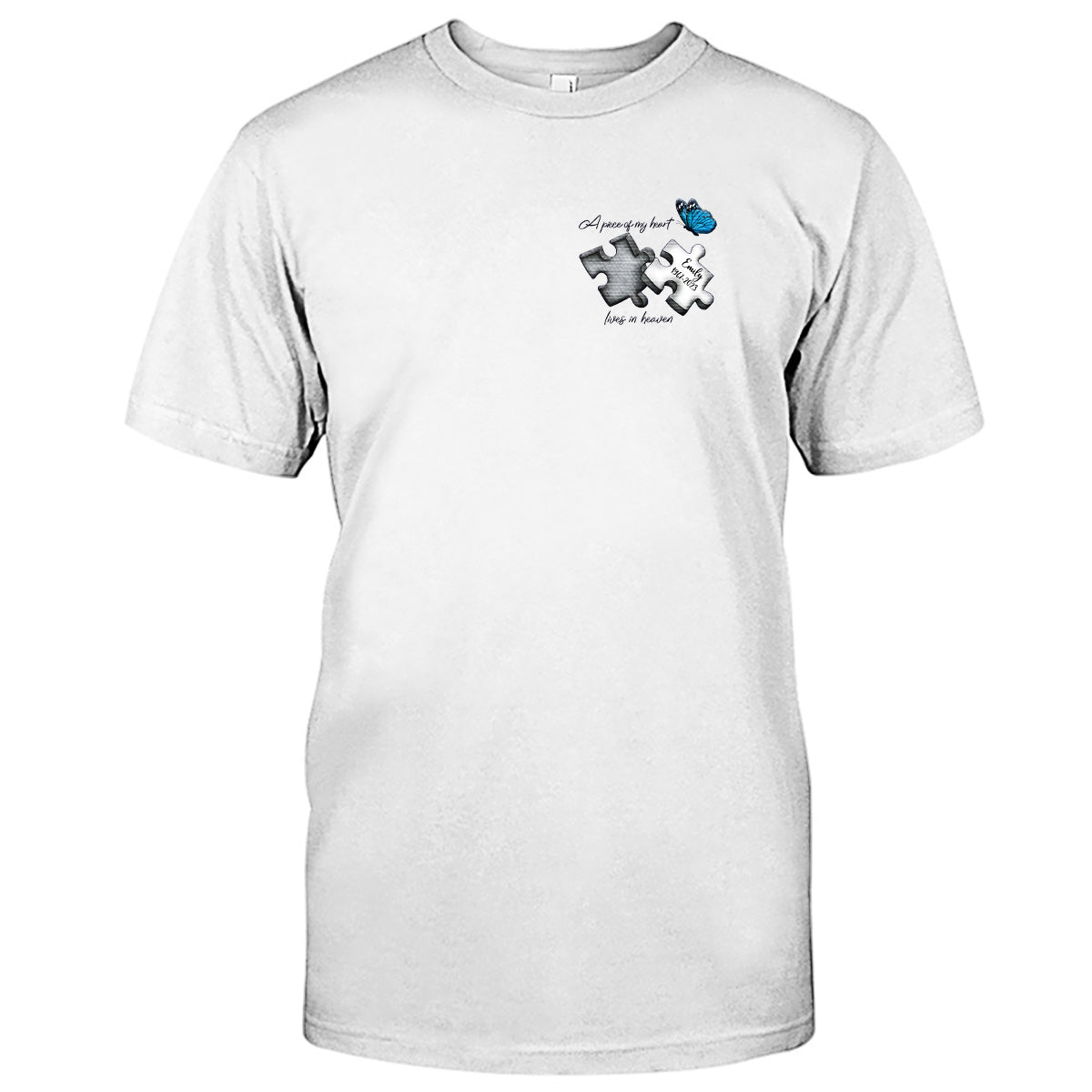 T-shirt brodé commémoratif personnalisé avec motif papillon, libellule et plume céleste