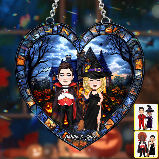 Halloween approche ! Décoration attrape-soleil personnalisée pour couple, à suspendre à la fenêtre.