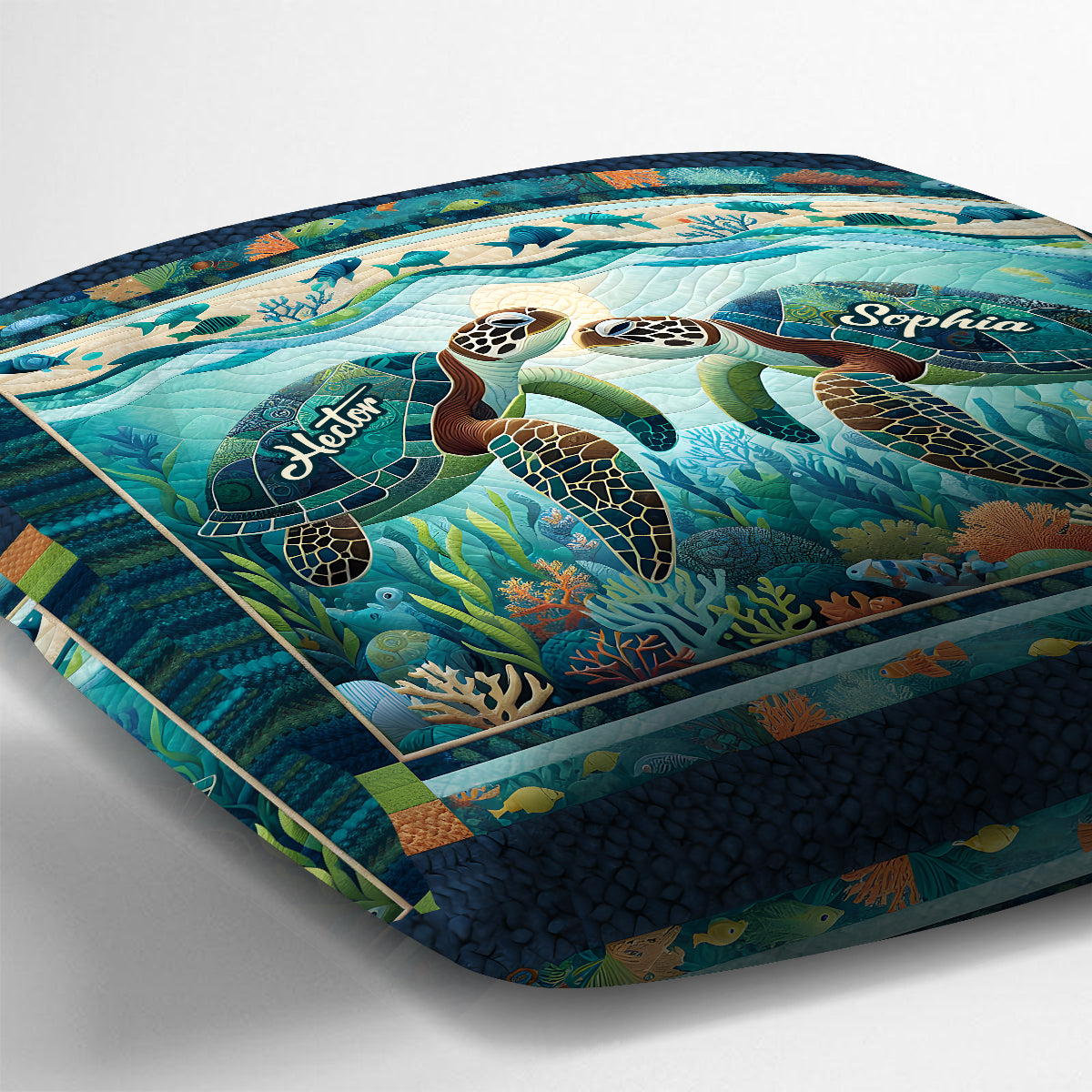 Toi, moi et la mer - Coussin décoratif personnalisé en forme de tortue