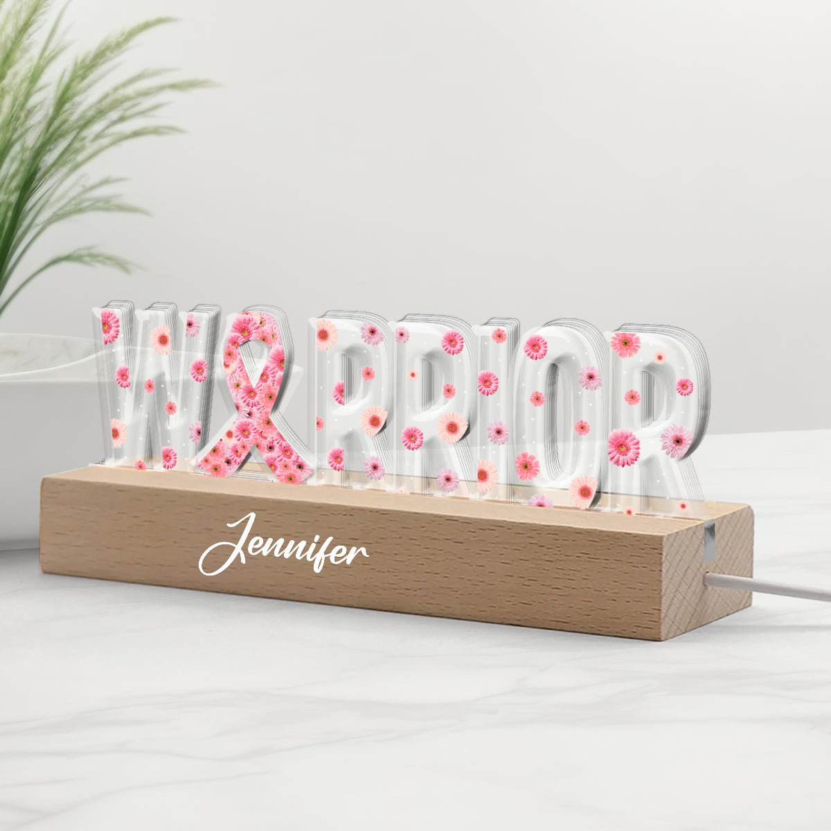 Breast Cancer Warrior - Personalized Breast Cancer Awareness Custom LED Night Light