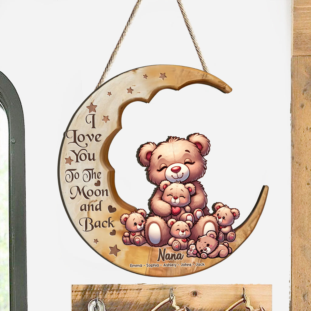 Je t'aime jusqu'à la lune - Panneau en bois personnalisé pour grand-mère