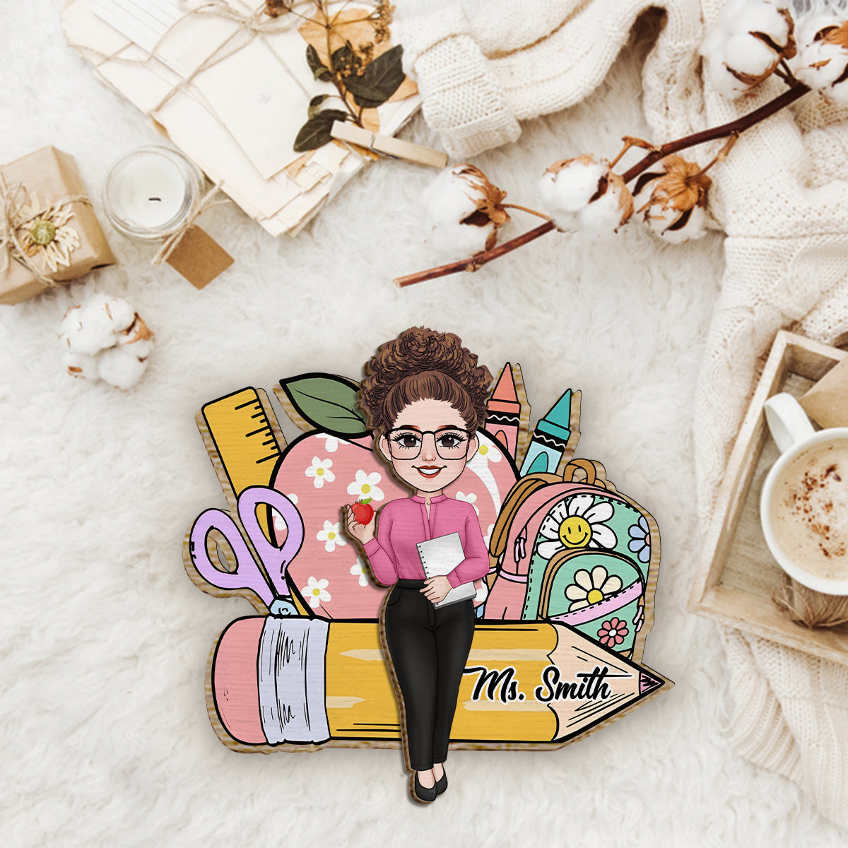 Bienvenue en classe ! Panneau/plaque en bois personnalisé(e) pour enseignant(e), double couche.