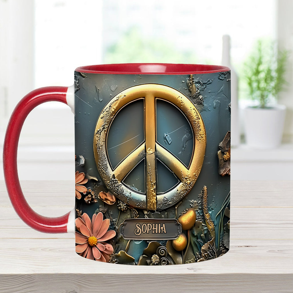 Peace, Love, And Happiness - Personalized Hippie Accent Mug
