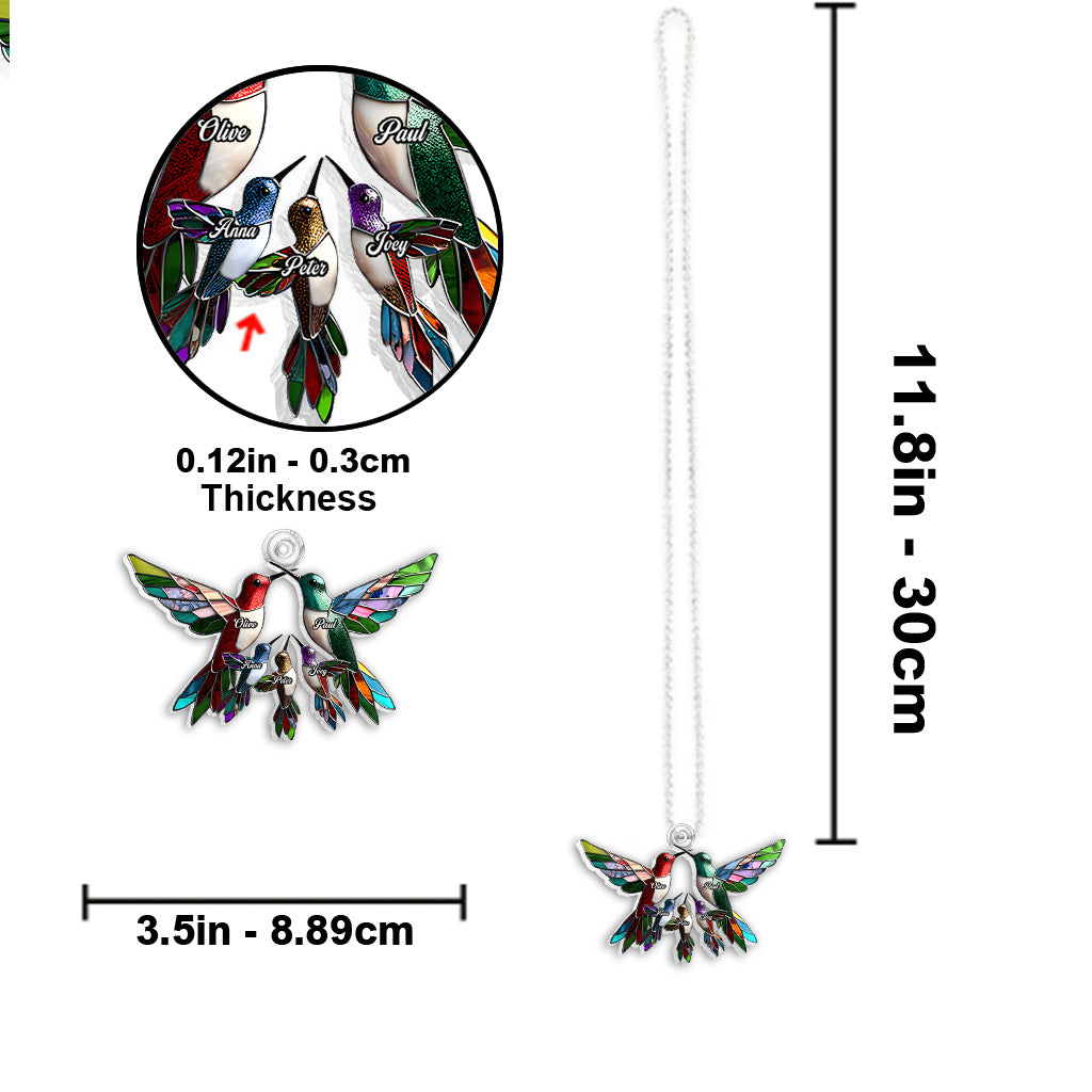 Membres de la famille Colibris Beaux oiseaux - Ornement de voiture personnalisé en forme de famille