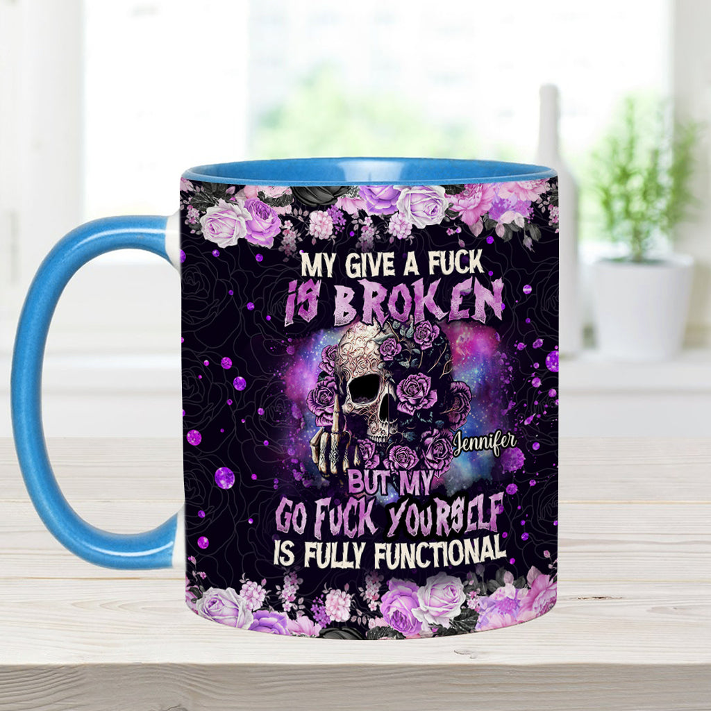 Mon mug personnalisé avec motif tête de mort est cassé, mais mon « Va te faire foutre » est en parfait état de marche.