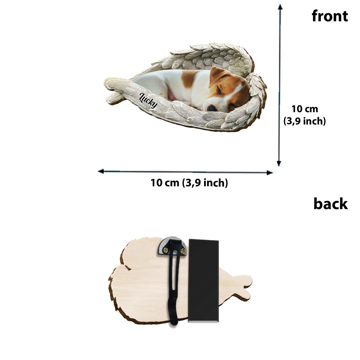 Animal endormi sous des ailes d'ange - Clip de pare-soleil personnalisé en forme de chien