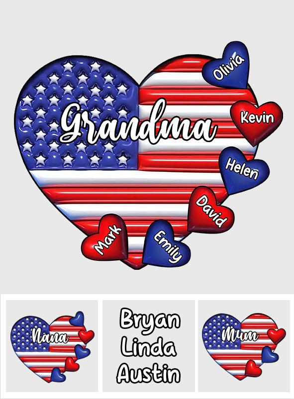 Grandma & Grandkids Puff Heart Flag - Personalized Grandma Decal Die Cut