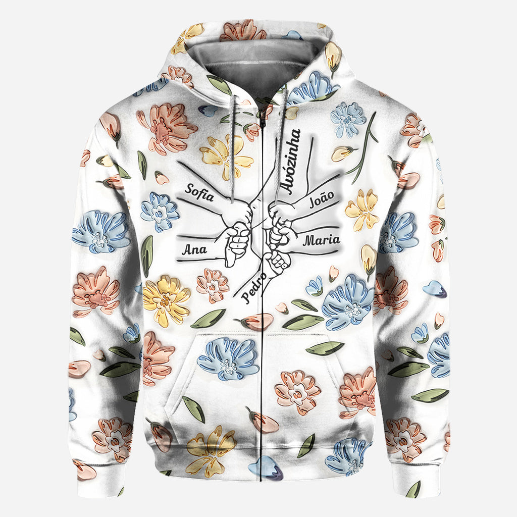 T-shirt personnalisé « Mains de maman tenant des fleurs pastel » avec motif floral pastel