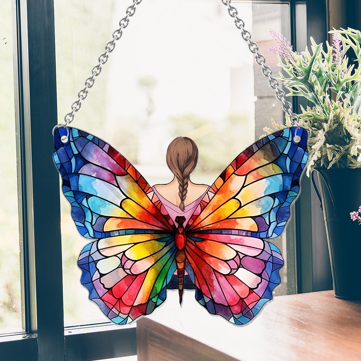 Papillon Fille - Décoration attrape-soleil papillon personnalisée à suspendre à la fenêtre 