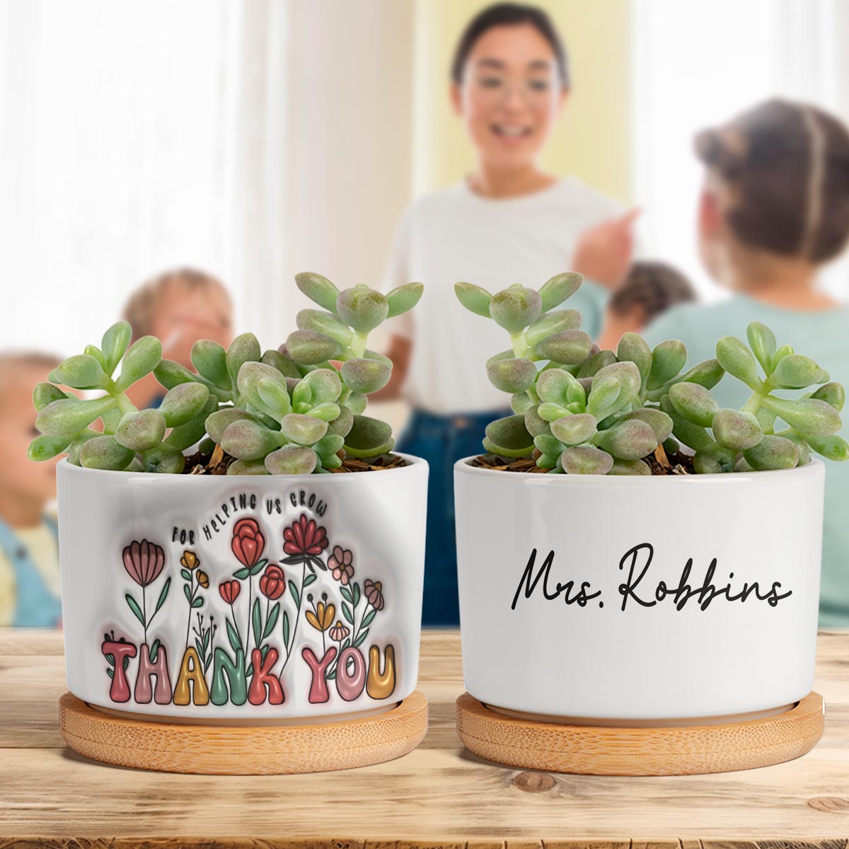 Merci de nous avoir aidés à grandir - Pot de fleurs en céramique personnalisé pour enseignant