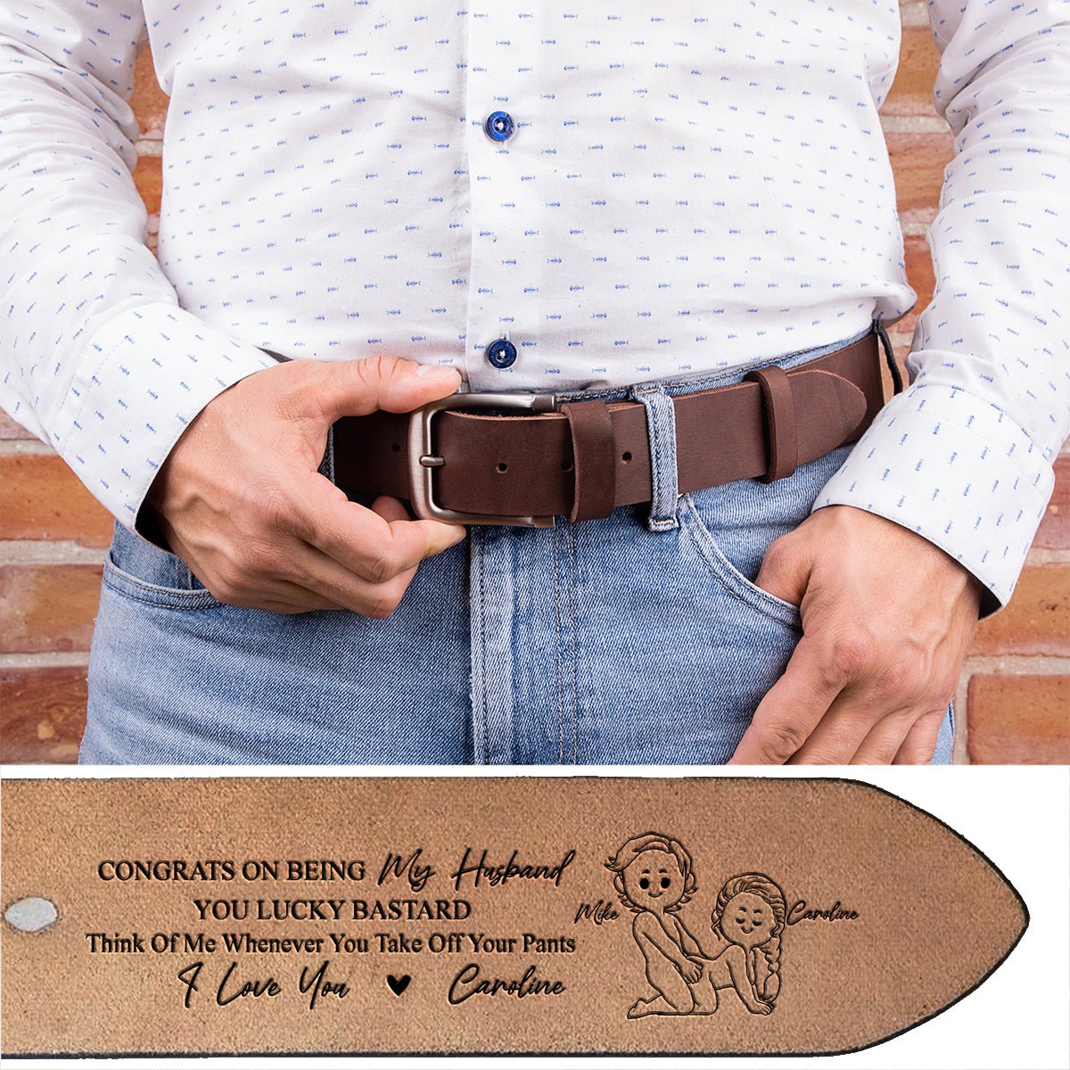 Congrats On Being My Husband - Personalized Couple Leather Belt