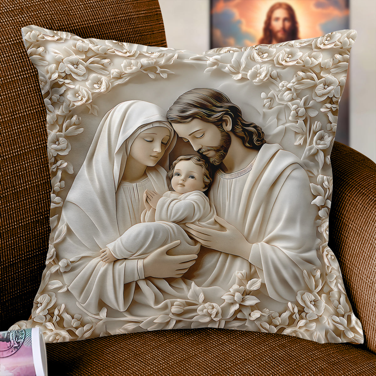 Coussin décoratif chrétien La Sainte Famille