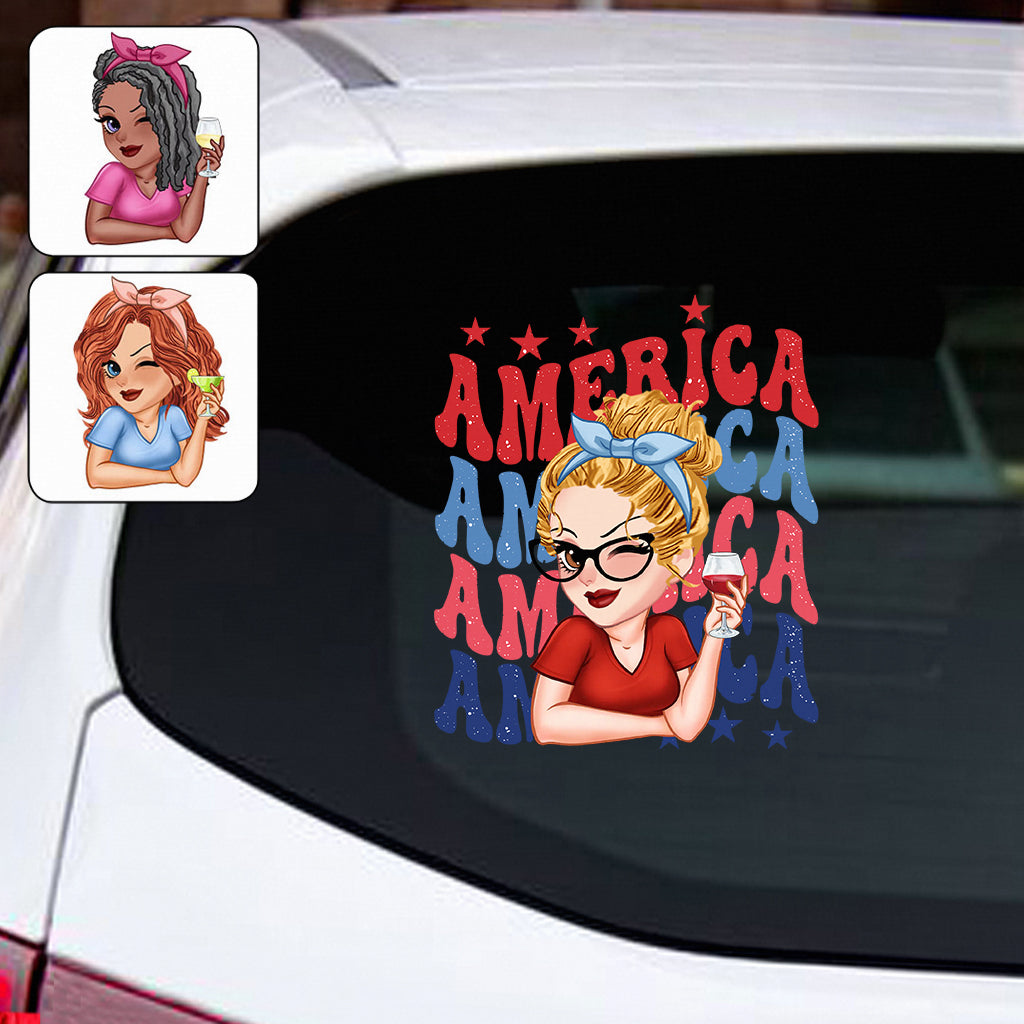 American Girly - Autocollant personnalisé pour la fête de l'Indépendance/le 4 juillet
