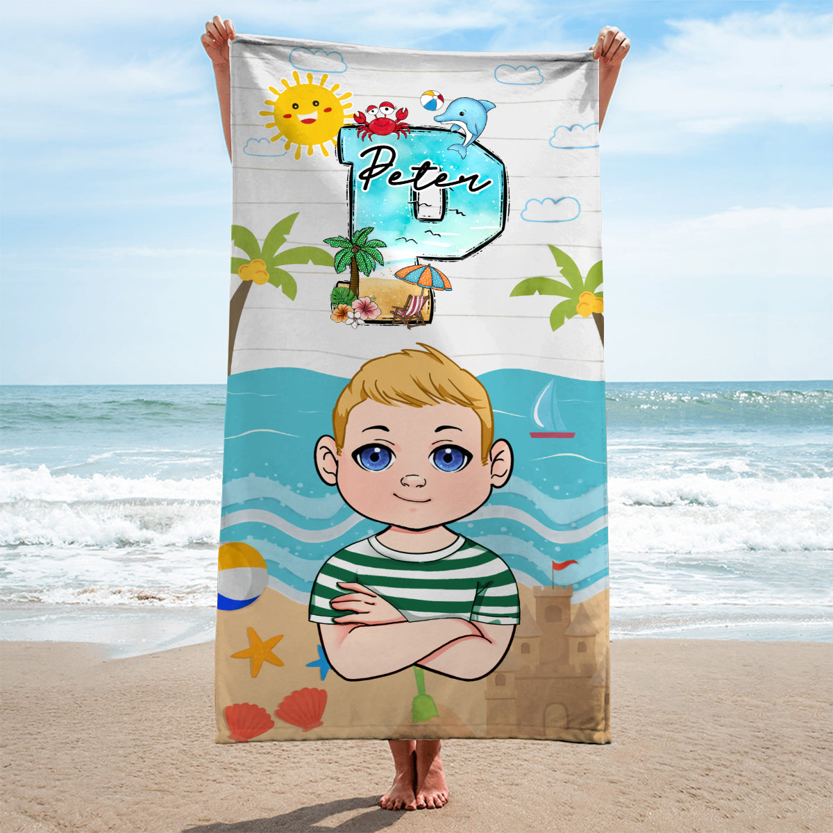 Enfant sur la plage - Serviette de plage personnalisée pour enfant