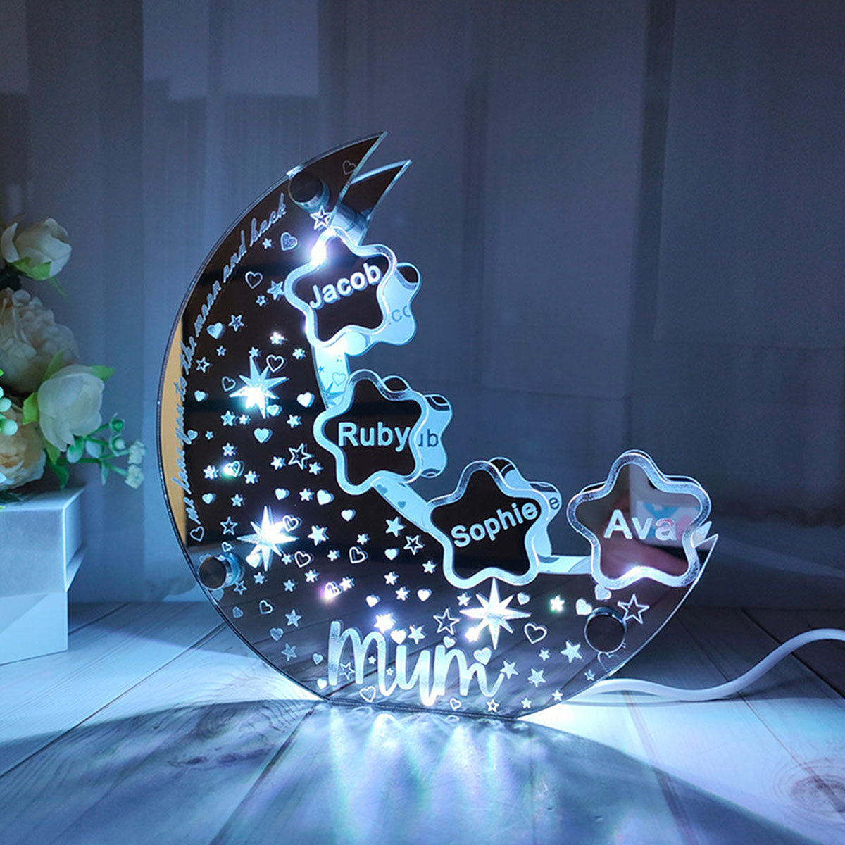Miroir lumineux personnalisé avec n'importe quel nom - Pièce lumineuse pour maman