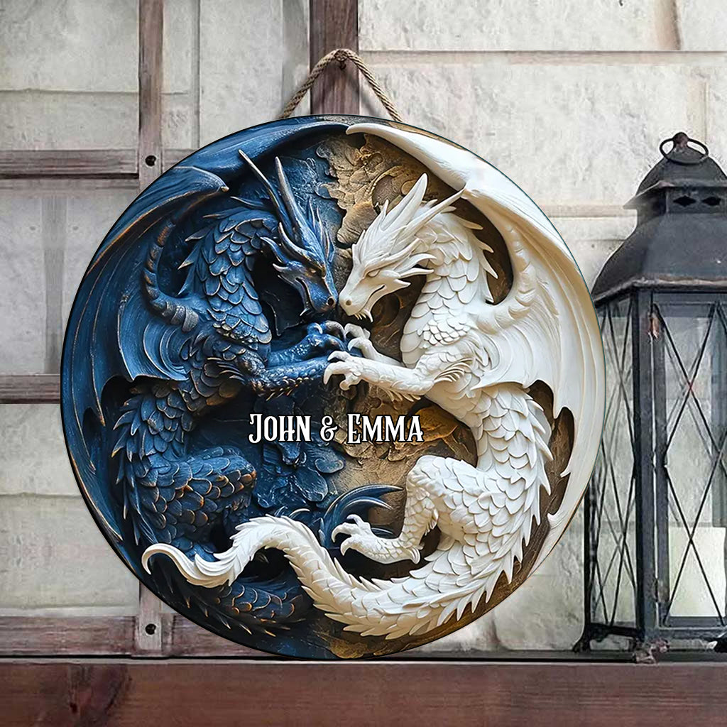 J'adore les dragons - Panneau rond en bois personnalisé avec un dragon