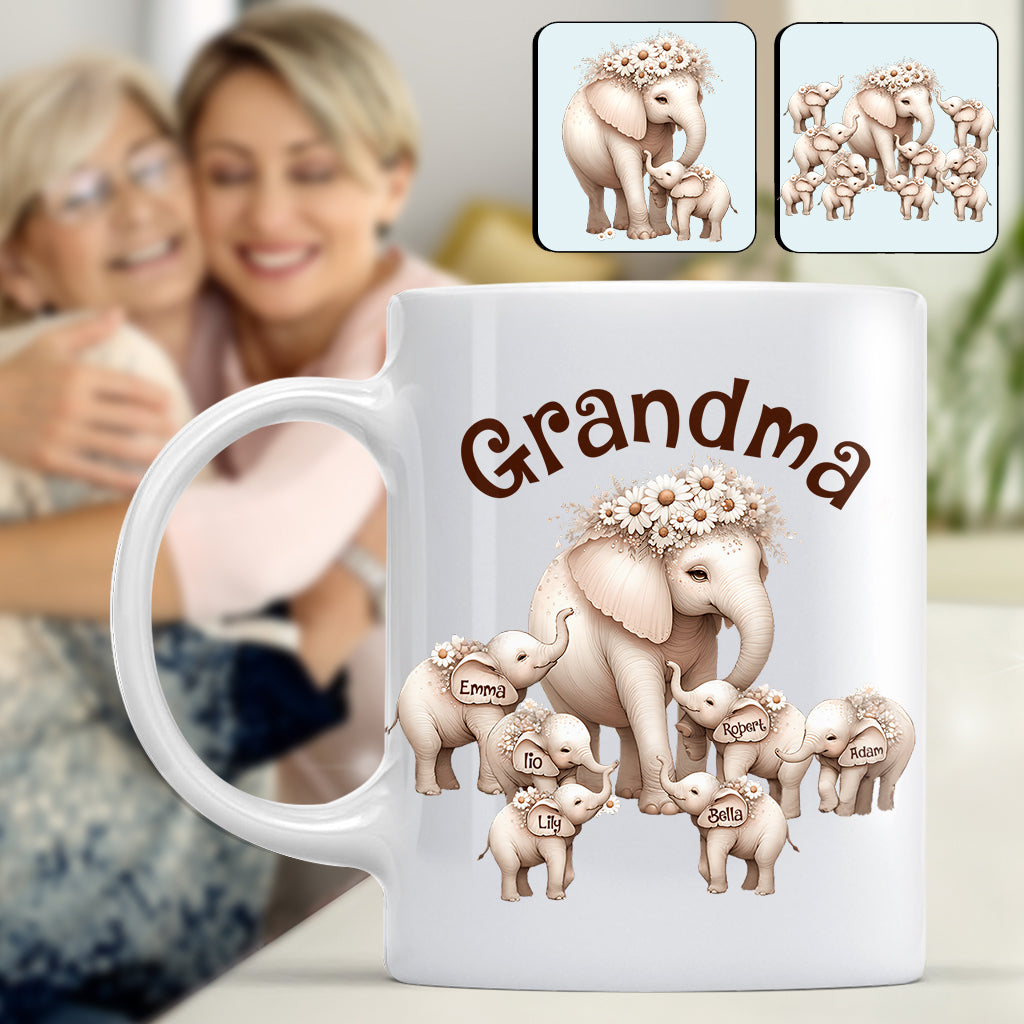 Mug personnalisé pour grand-mère avec un adorable éléphant