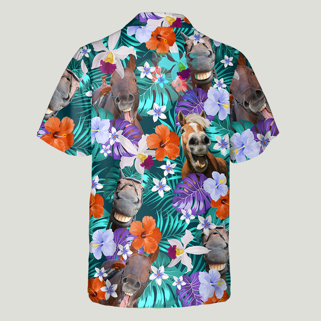 Chemise hawaïenne personnalisée Laughing Horses Beach Summer - Chemise hawaïenne à motif cheval