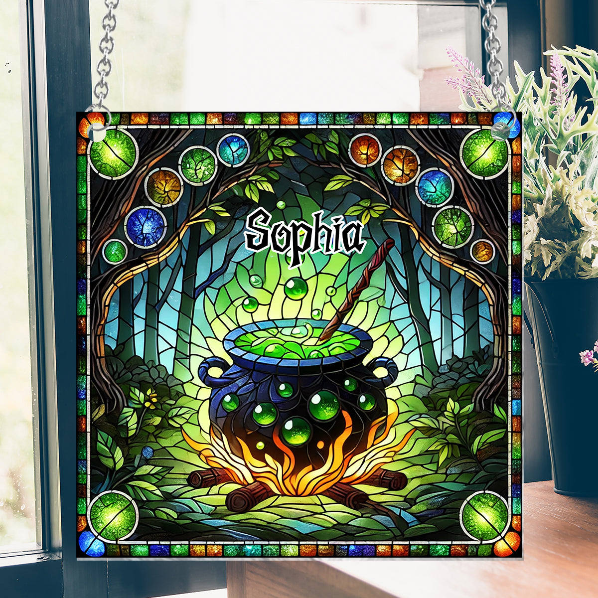 Chaudron de sorcière - Ornement attrape-soleil personnalisé à suspendre à la fenêtre, inspiré des sorcières 