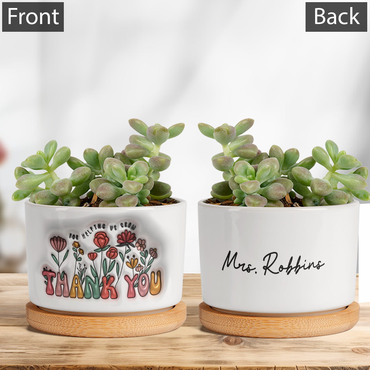 Merci de nous avoir aidés à grandir - Pot de fleurs en céramique personnalisé pour enseignant