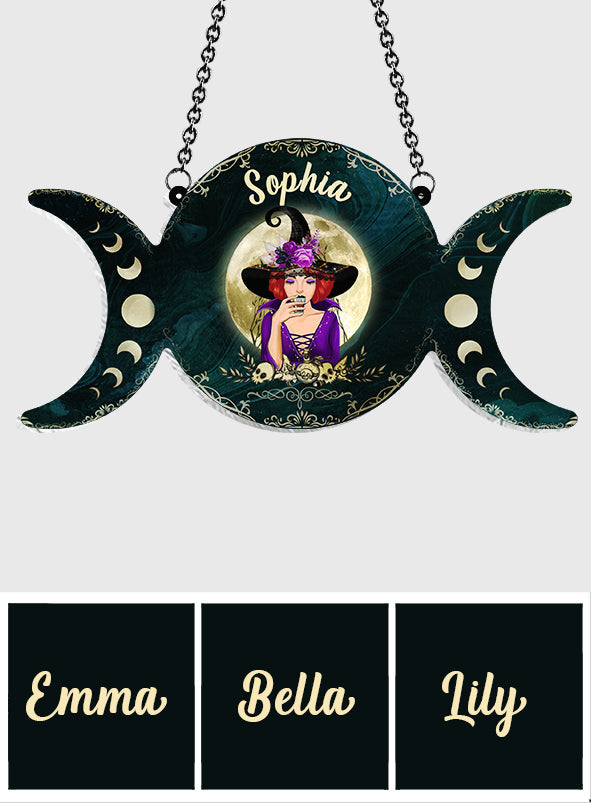 Triple Moon - Personalized Witch Window Hanging Suncatcher Ornament