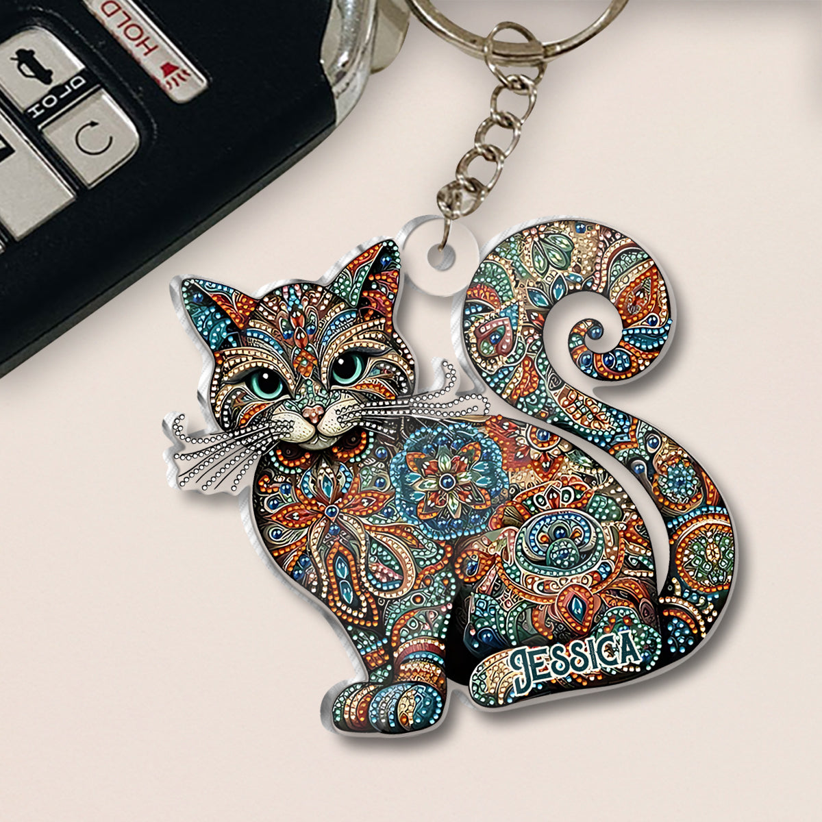 Beautiful Cat - Personalized Cat Custom Shaped Keychain
