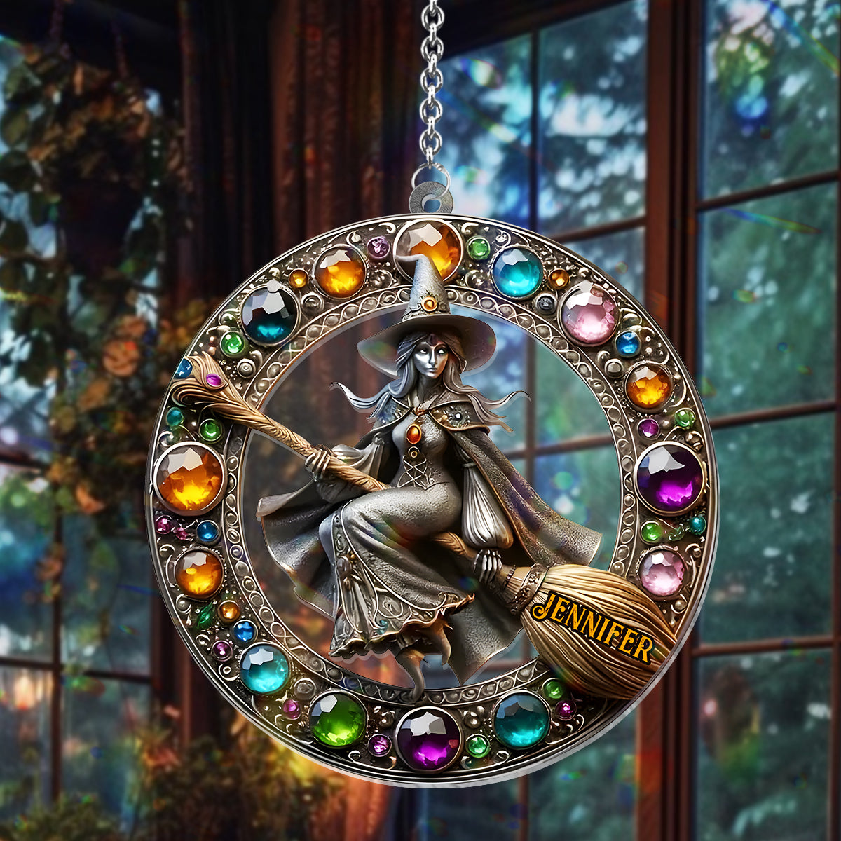 Belle Sorcière - Ornement Attrape-Soleil à suspendre à la fenêtre, personnalisé et orné d'une sorcière 