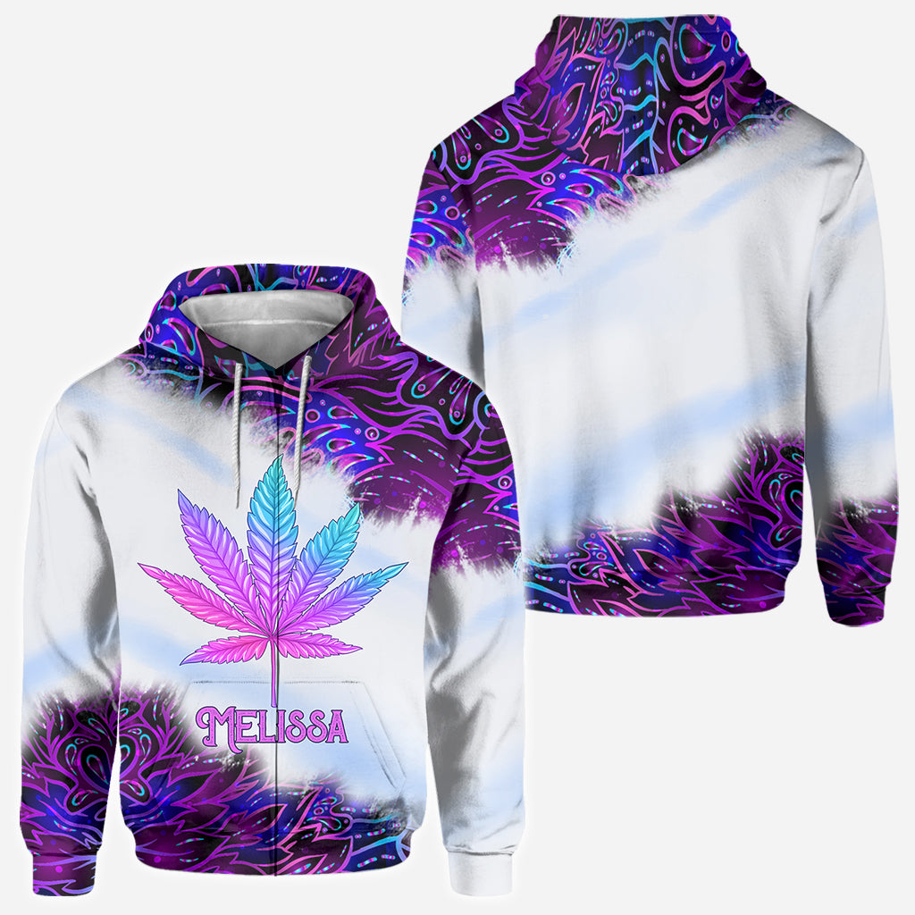 Purple Gradient Psychedelic Leaf - Personalized Weed All Over Shirt