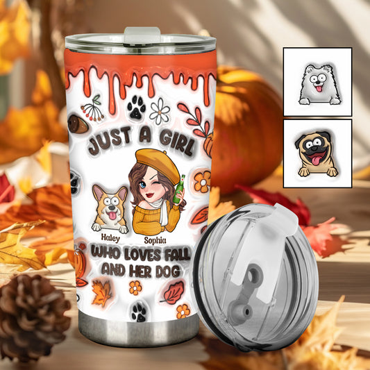 Une fille qui adore l'automne et son chien - Gobelet personnalisé pour chien