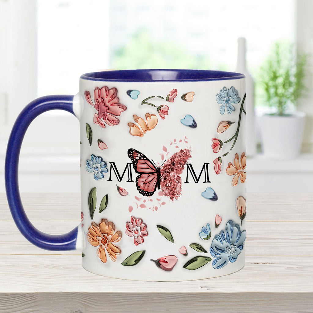 Mug personnalisé « Papillon pastel à fleurs » pour maman