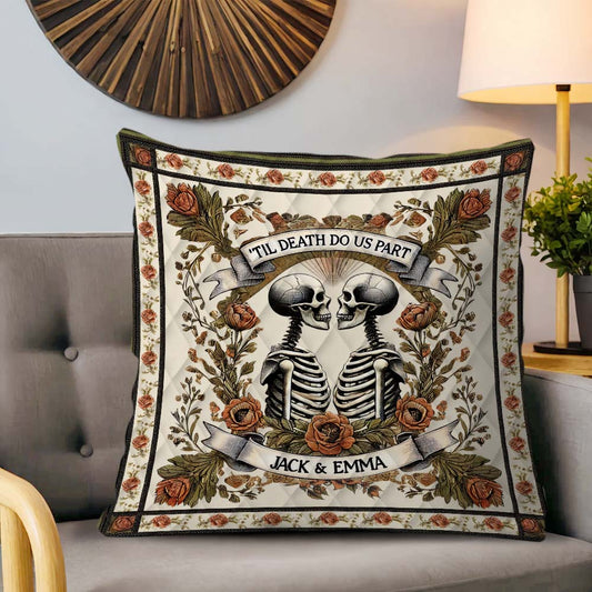 Jusqu'à ce que la mort nous sépare - Coussin décoratif personnalisé en forme de crâne
