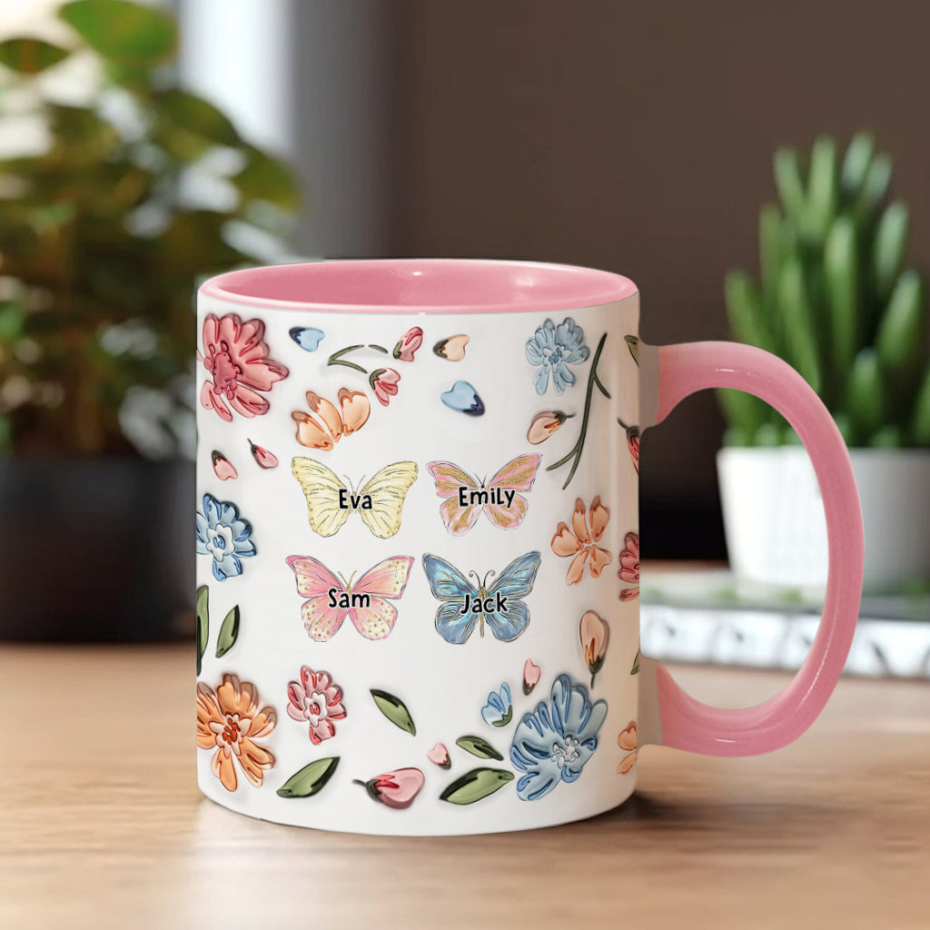 Mug personnalisé « Papillon pastel à fleurs » pour maman