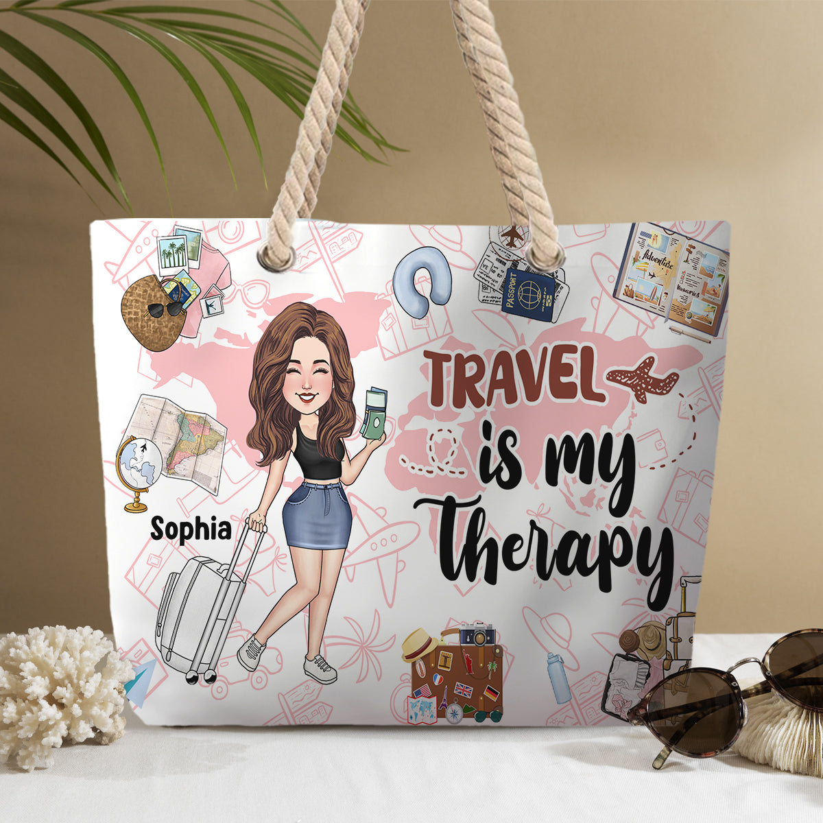 Travel Is My Therapy - Personalized Travelling Beach Bag