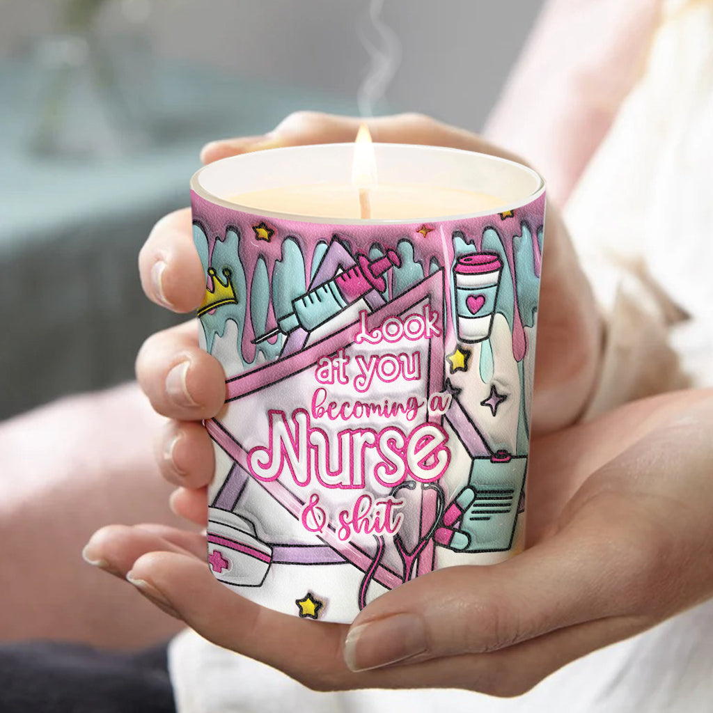 Regarde-toi devenir infirmière et tout ça - Bougie personnalisée pour infirmière avec couvercle en bois