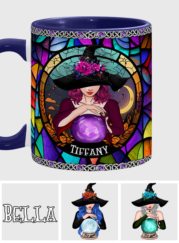 Mug personnalisé à motif sorcière, en vitrail violet mystique